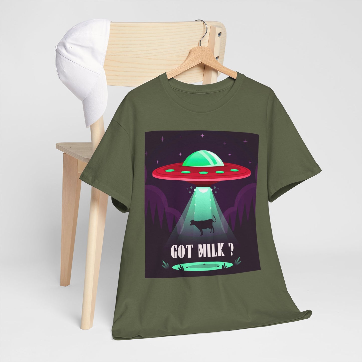 Got Milk? Unisex Heavy Cotton Tee, UFO abduction, comedy, funny, t-shirt, t-shirt, graphic design, tee, png