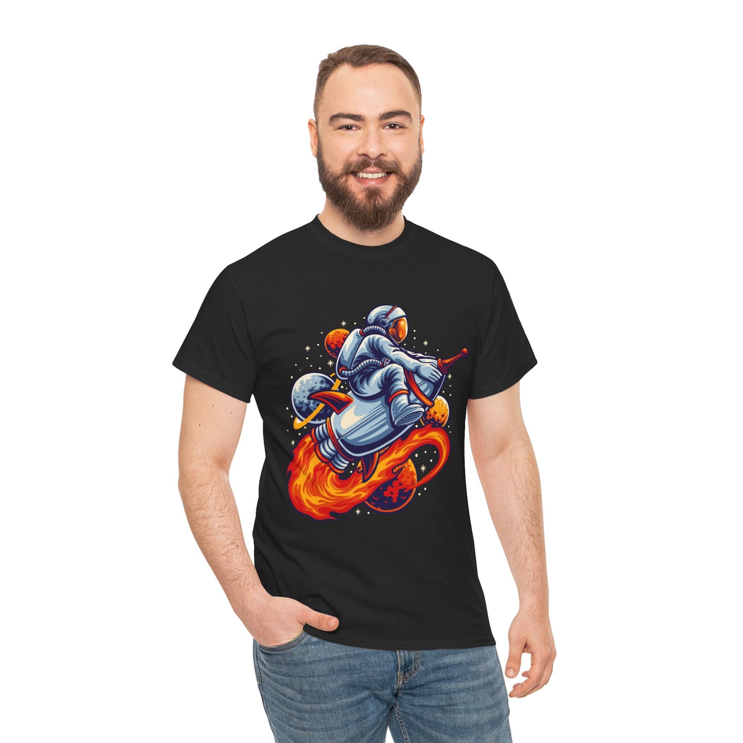 Retro Space Explorer Unisex Heavy Cotton Tee, graphic designed, tees, t-shirt, t-shirts, png