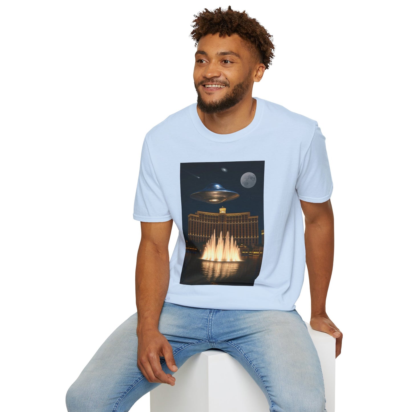 Cosmic Vibes Unisex T-Shirt - UFO & Moon Design, Relaxed Fit Tee for Space Lovers, Gift for Sci-Fi Fans, Casual Wear, Everyday Essentials, t-shirt, tshirt, png