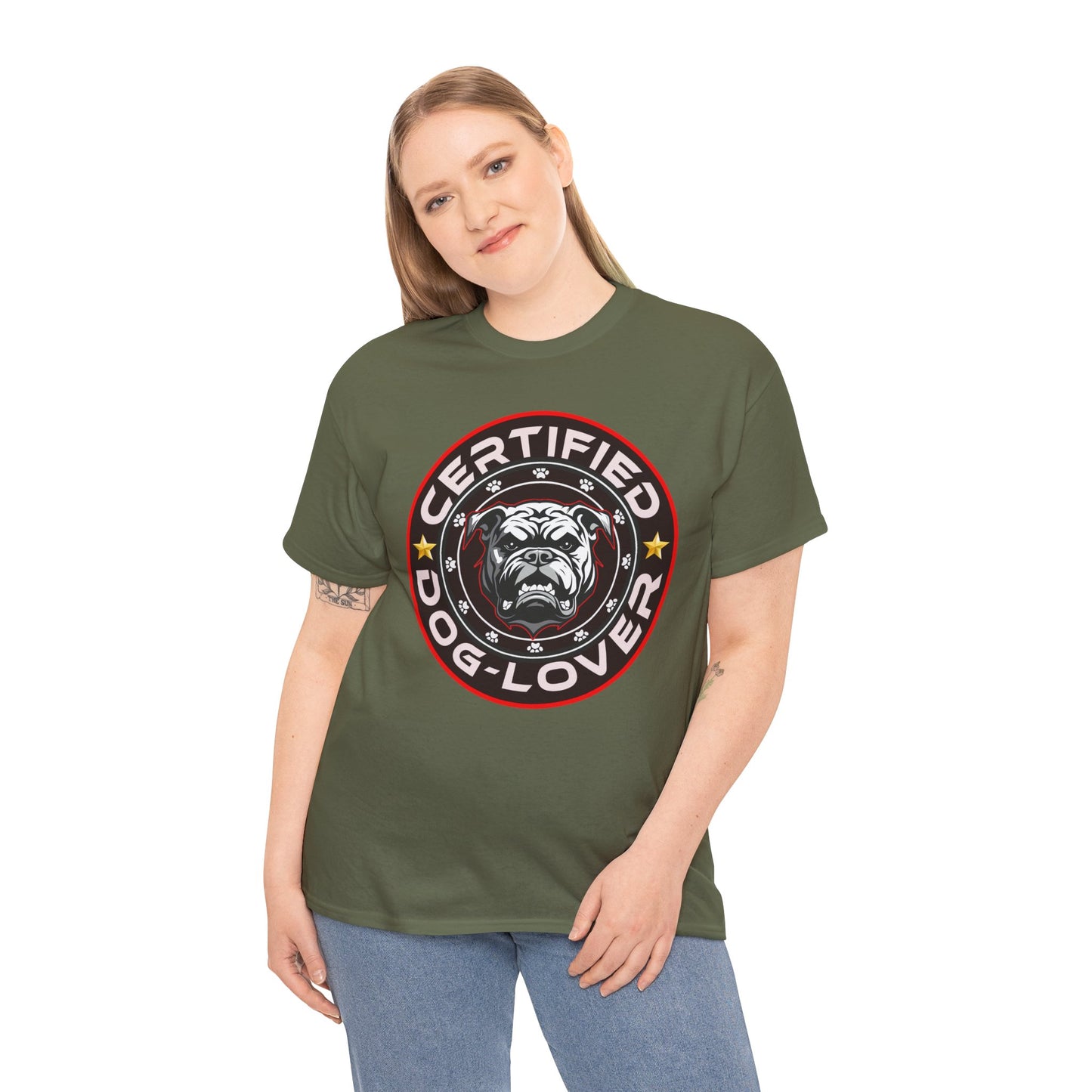 Certified Dog Lover Unisex Tee - Bulldog Print Design, GraphicTees, t-shirt, tshirt, png