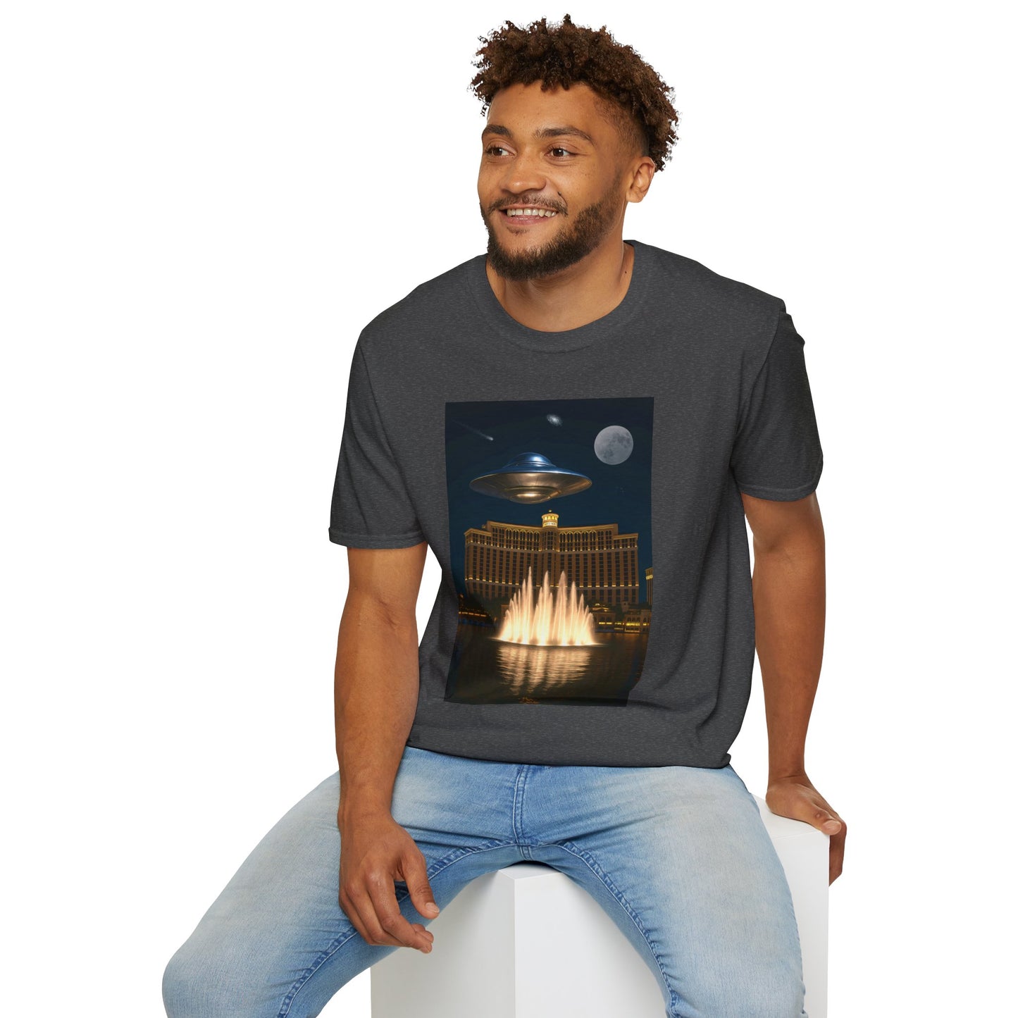Cosmic Vibes Unisex T-Shirt - UFO & Moon Design, Relaxed Fit Tee for Space Lovers, Gift for Sci-Fi Fans, Casual Wear, Everyday Essentials, t-shirt, tshirt, png