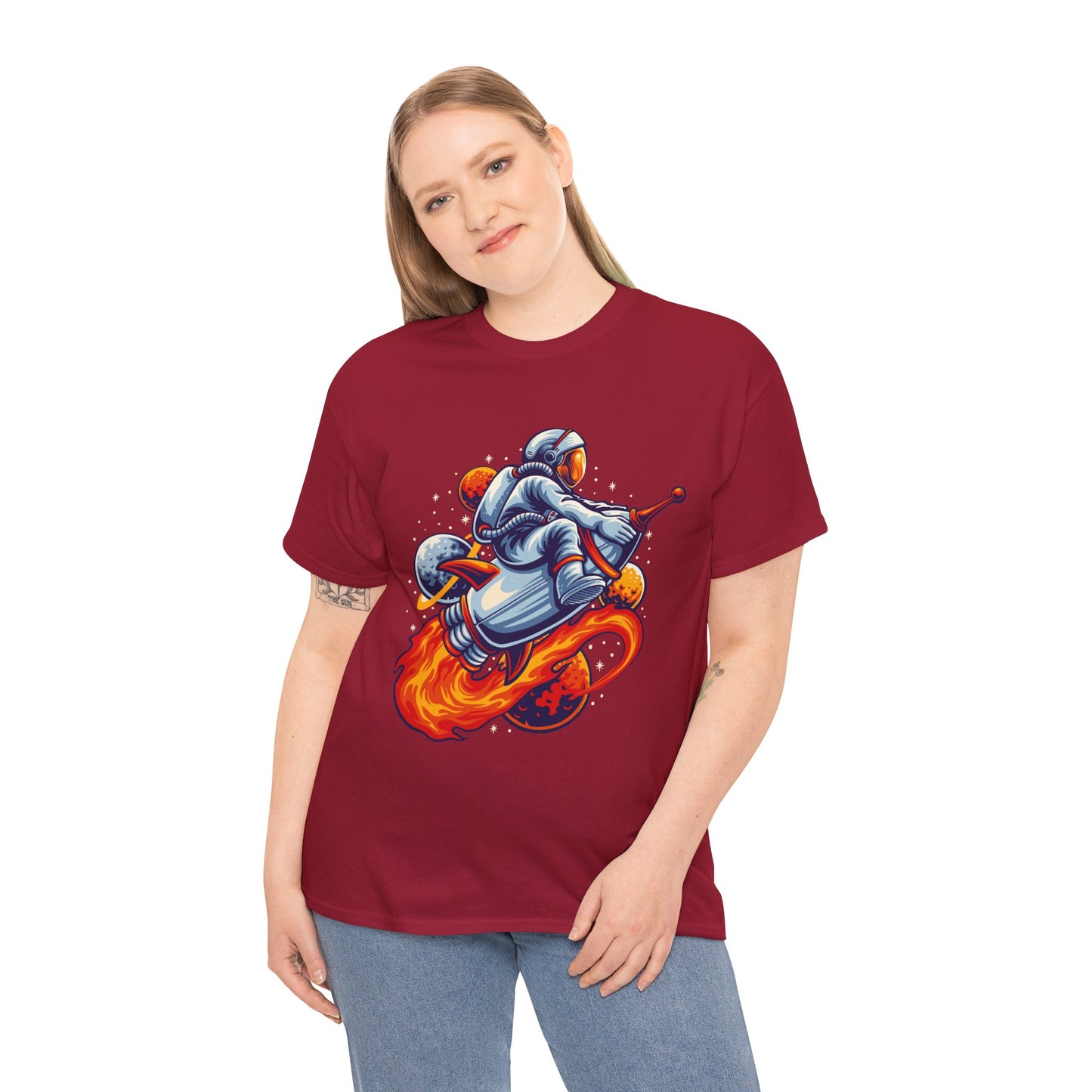 Retro Space Explorer Unisex Heavy Cotton Tee, graphic designed, tees, t-shirt, t-shirts, png