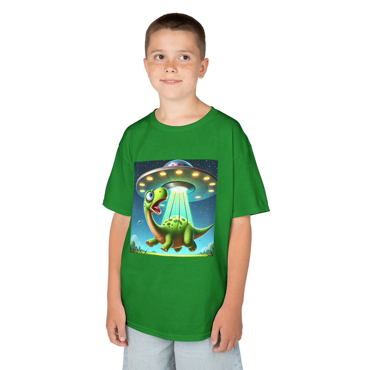 Dinosaur UFO Kids Tee, Fun Graphic Shirt for Boys and Girls, Perfect for Birthdays, Parties, Casual Wear, Gifts, tshirt, t-shirt