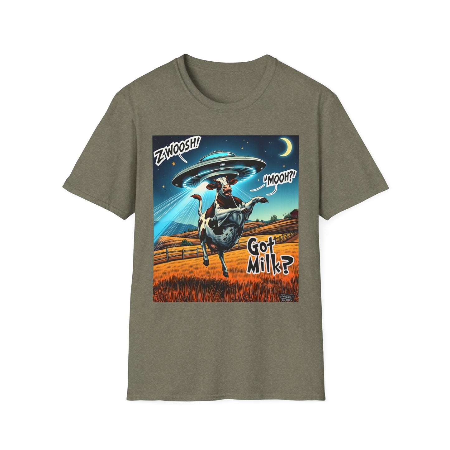 Funny Alien Cow T-Shirt - Got Milk? Unisex Soft style graphic Tee, UFO, galaxies, space, Blackhole, graphic design, png, sublimation