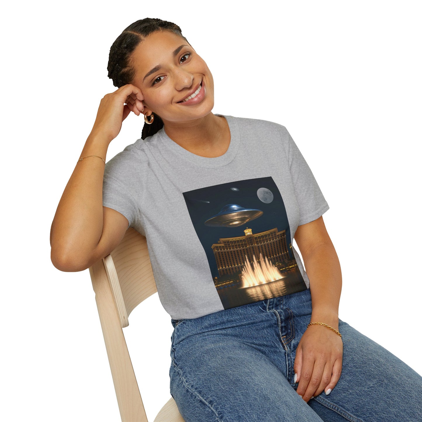 Cosmic Vibes Unisex T-Shirt - UFO & Moon Design, Relaxed Fit Tee for Space Lovers, Gift for Sci-Fi Fans, Casual Wear, Everyday Essentials, t-shirt, tshirt, png