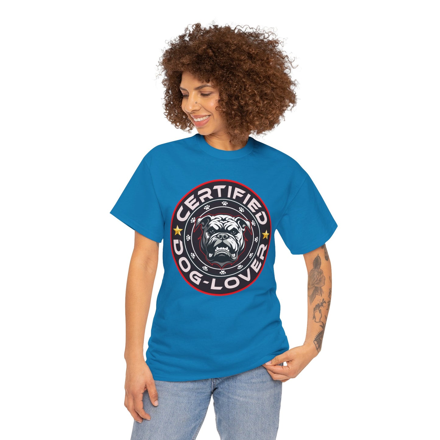 Certified Dog Lover Unisex Tee - Bulldog Print Design, GraphicTees, t-shirt, tshirt, png