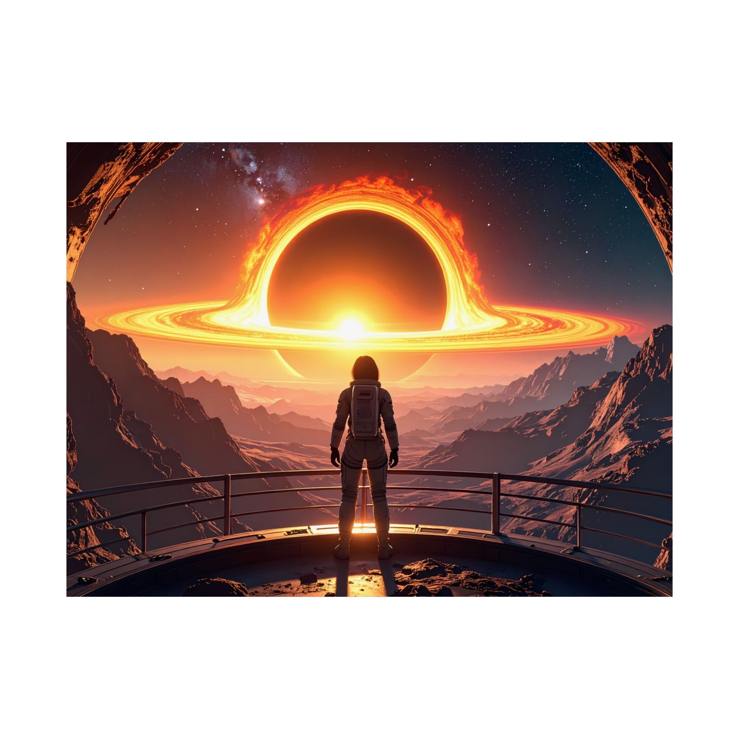 Astronaut watching Blackhole, Space-Themed Satin Posters, Cosmic Decor for Astronaut Enthusiasts, Unique Wall Art, Gift for Science Lovers, Home Office Decoration, t-shirts, tshirts, tees