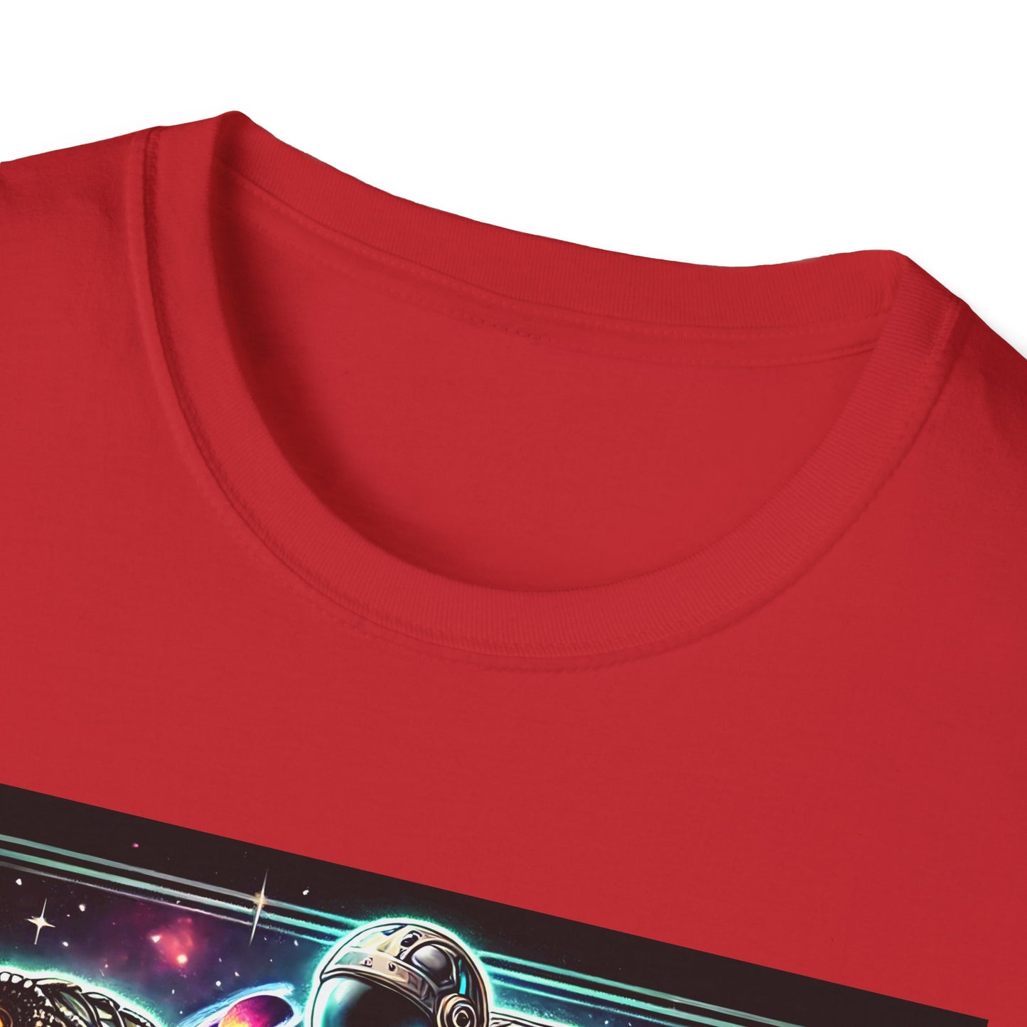 Cosmic Dinosaur Rider Softstyle T-Shirt | Fun Graphic Tee, Unique Gift, Space Lover Shirt, Sci-Fi Enthusiast Apparel