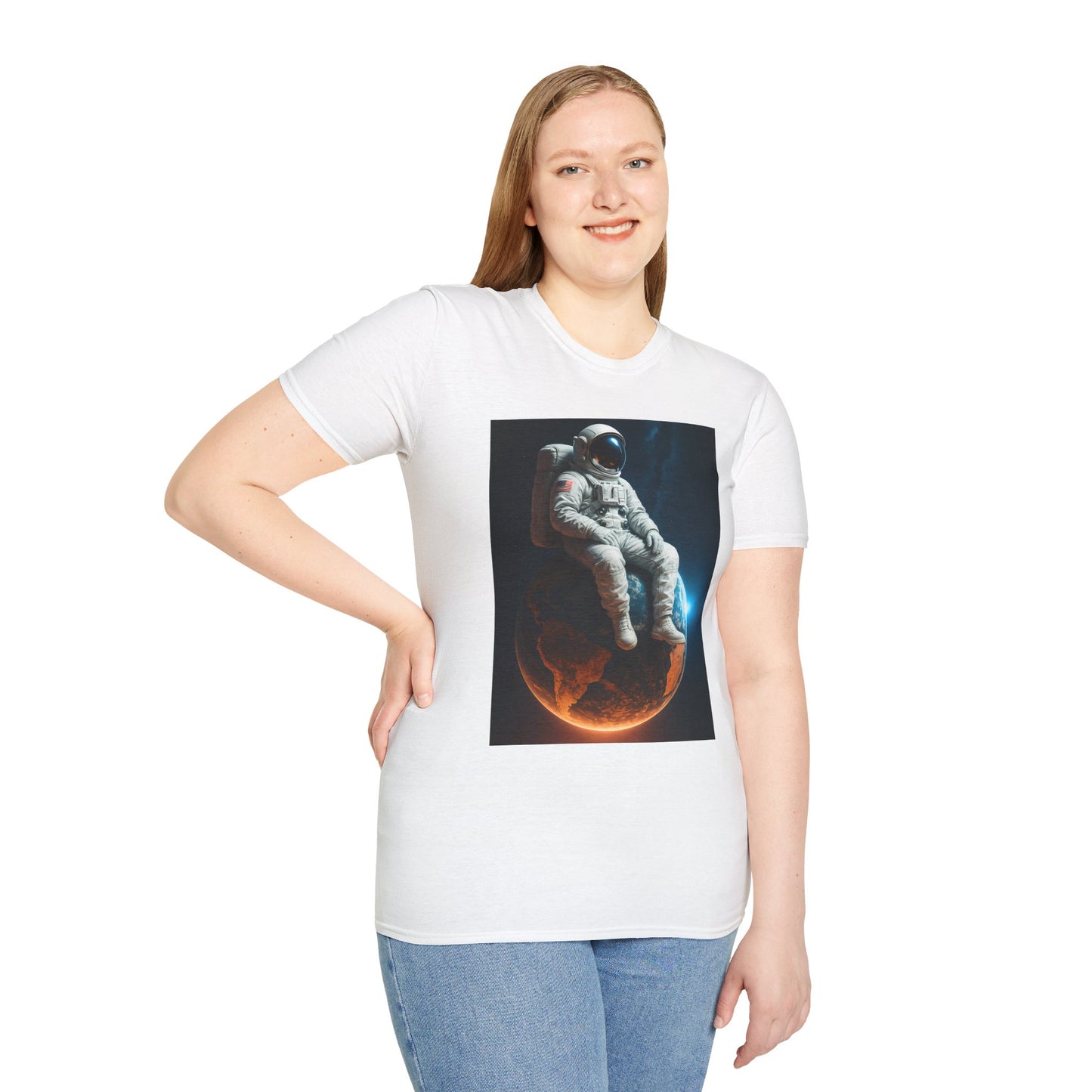Sitting on an Earth, Cosmic Astronaut T-Shirt, Unisex Graphic Tee, Space Lover Gift, Casual Wear, Astronomy Fan Shirt, Graphic Tee, t-shirt, tshirt, png