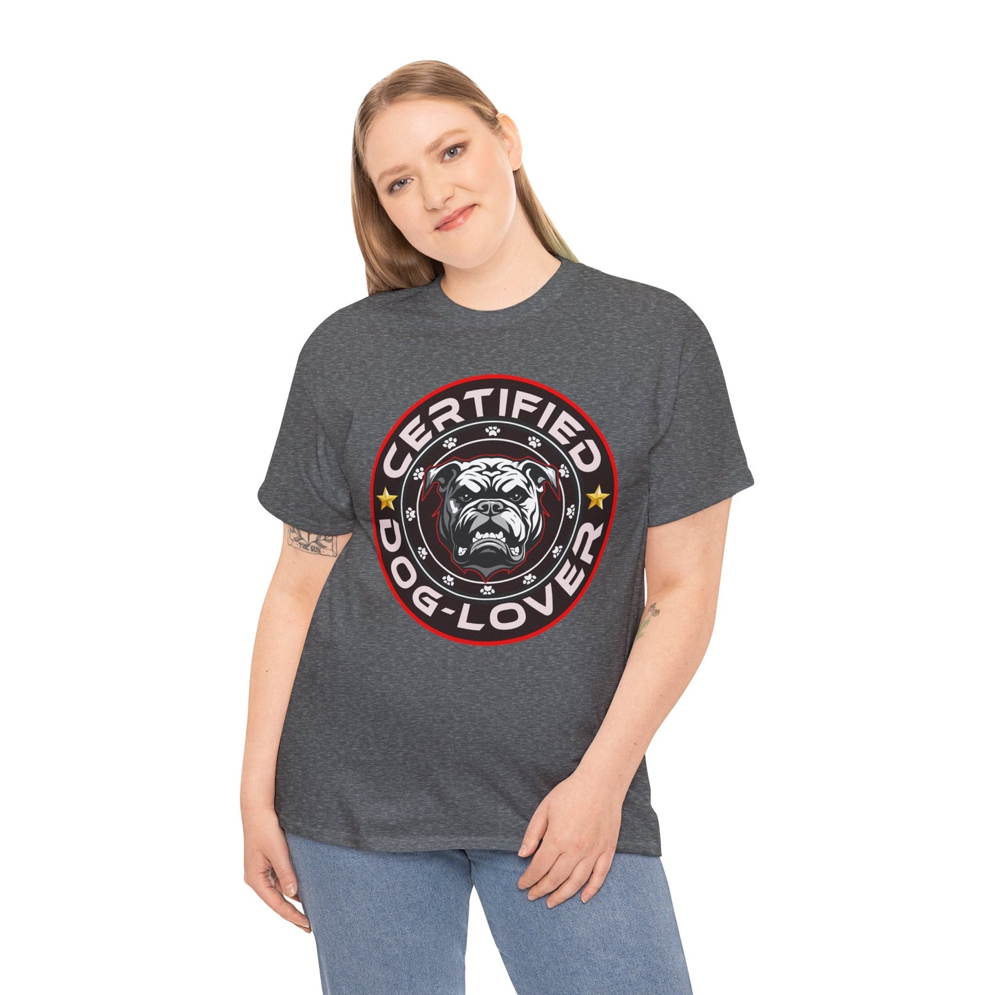 Certified Dog Lover Unisex Tee - Bulldog Print Design, GraphicTees, t-shirt, tshirt, png