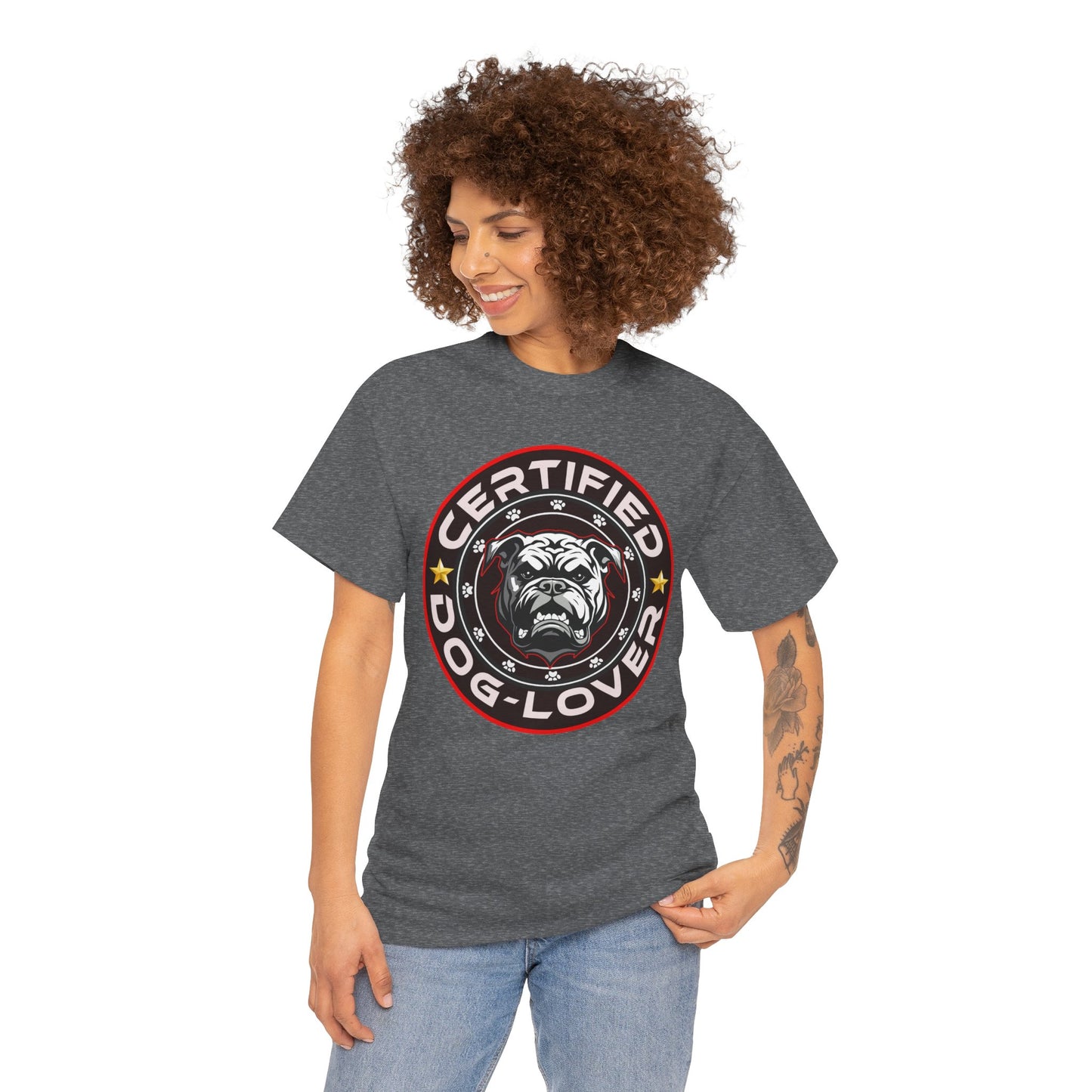 Certified Dog Lover Unisex Tee - Bulldog Print Design, GraphicTees, t-shirt, tshirt, png