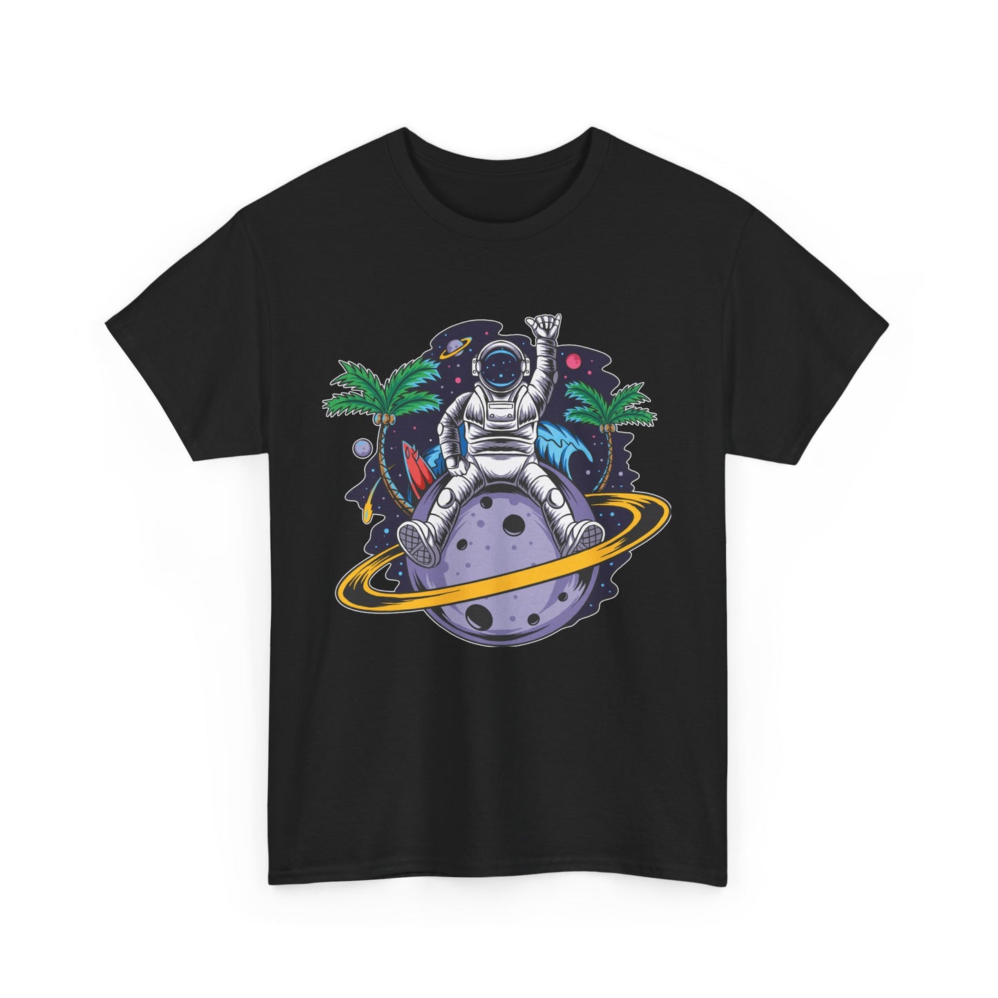 Cosmic Adventure, Unisex Heavy Cotton Tee - Astronaut & Planet Design, graphic design, png, art