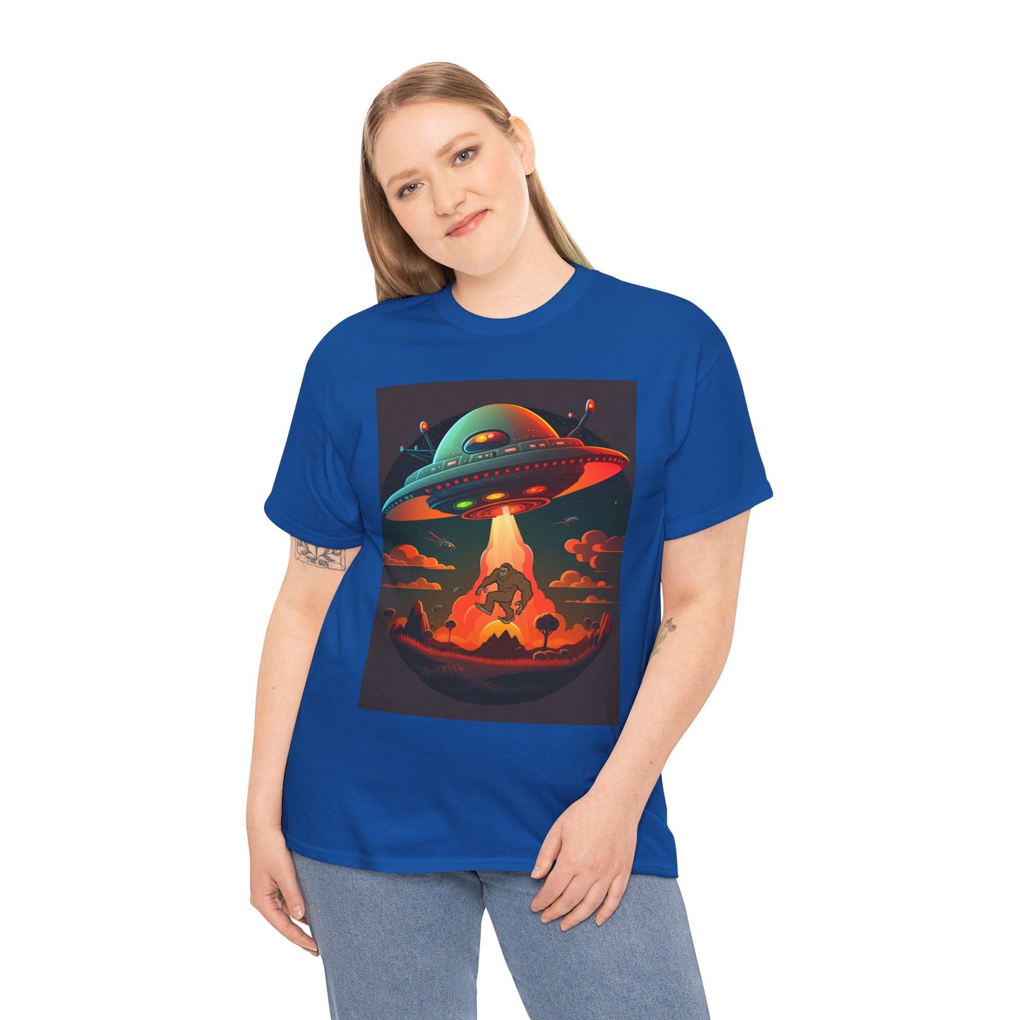 UFO, Bigfoot, Unisex Heavy Cotton Tee, graphic design, t-shirt, t-shirts, tshirts, png