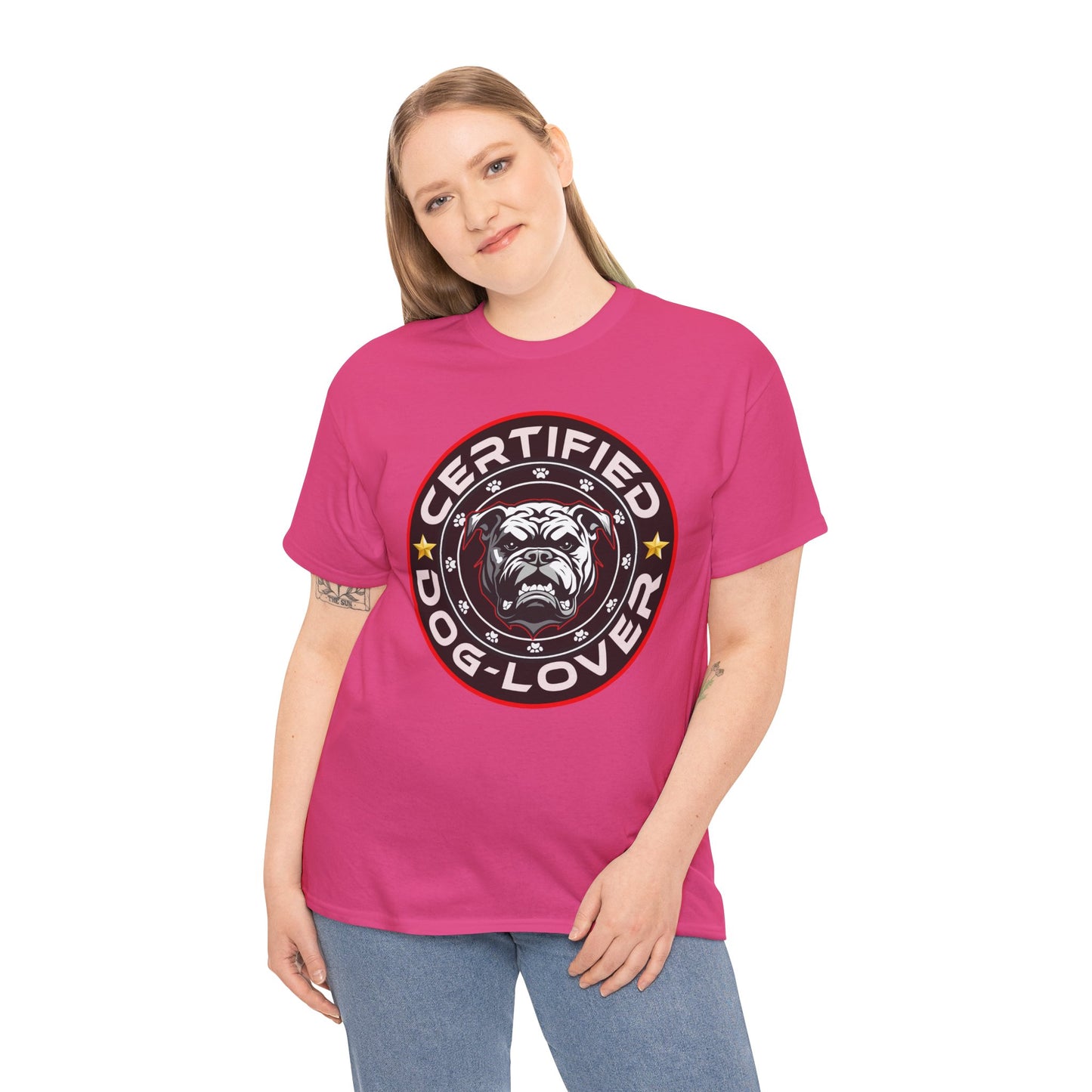 Certified Dog Lover Unisex Tee - Bulldog Print Design, GraphicTees, t-shirt, tshirt, png