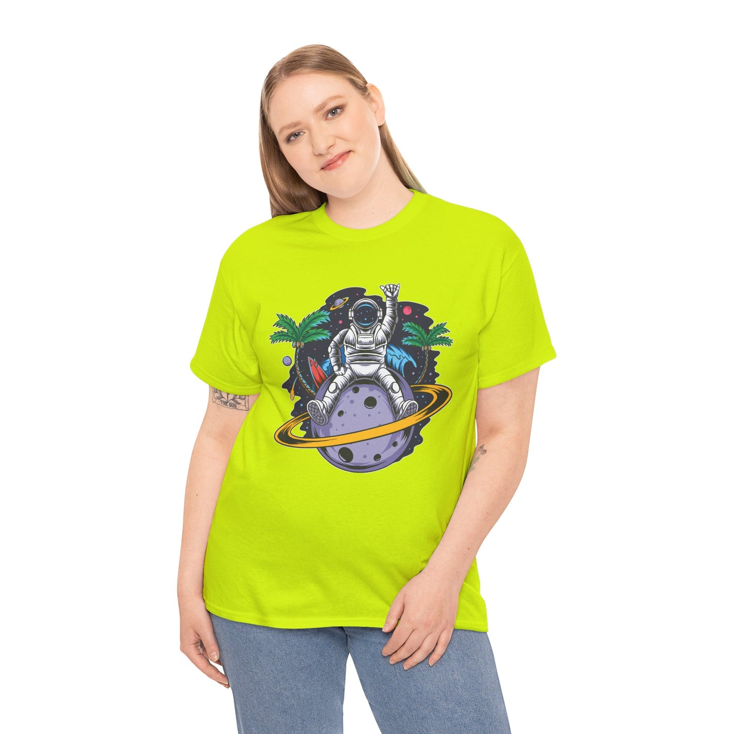 Cosmic Adventure, Unisex Heavy Cotton Tee - Astronaut & Planet Design, graphic design, png, art