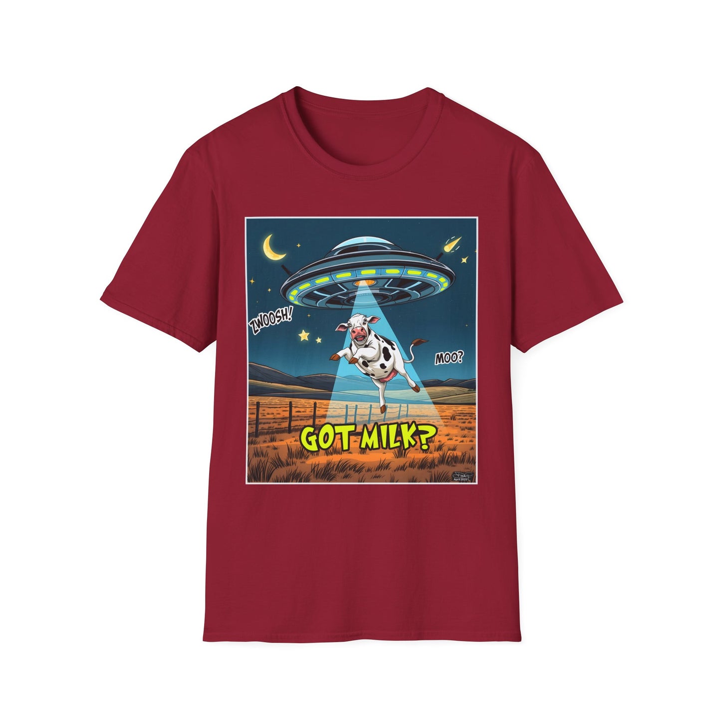 Got Milk? Cow UFO Unisex Softstyle T-Shirt – Fun Graphic Tee for Dairy Lovers, graphic tees, t-shirt, tshirt, graphic design, png