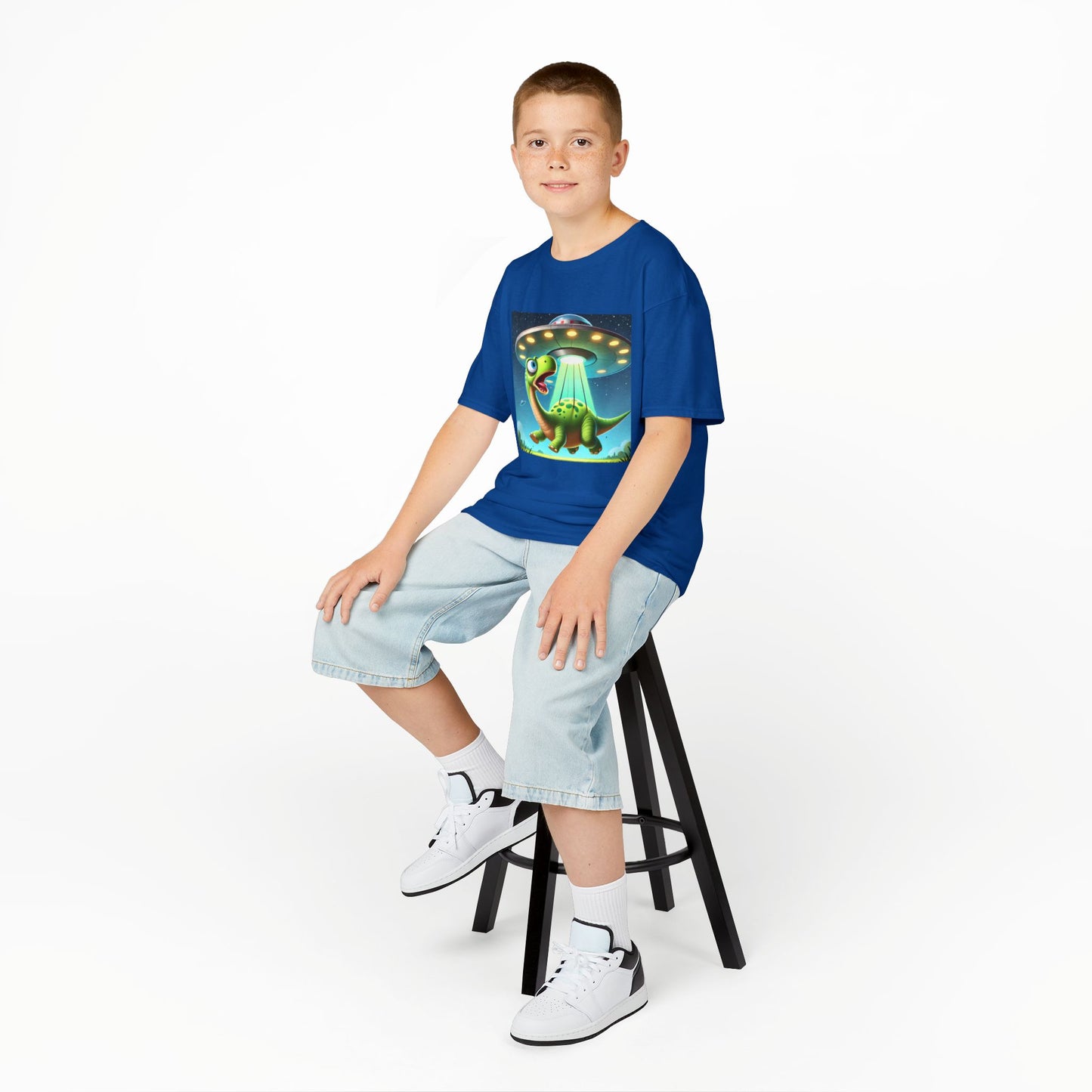 Dinosaur UFO Kids Tee, Fun Graphic Shirt for Boys and Girls, Perfect for Birthdays, Parties, Casual Wear, Gifts, tshirt, t-shirt