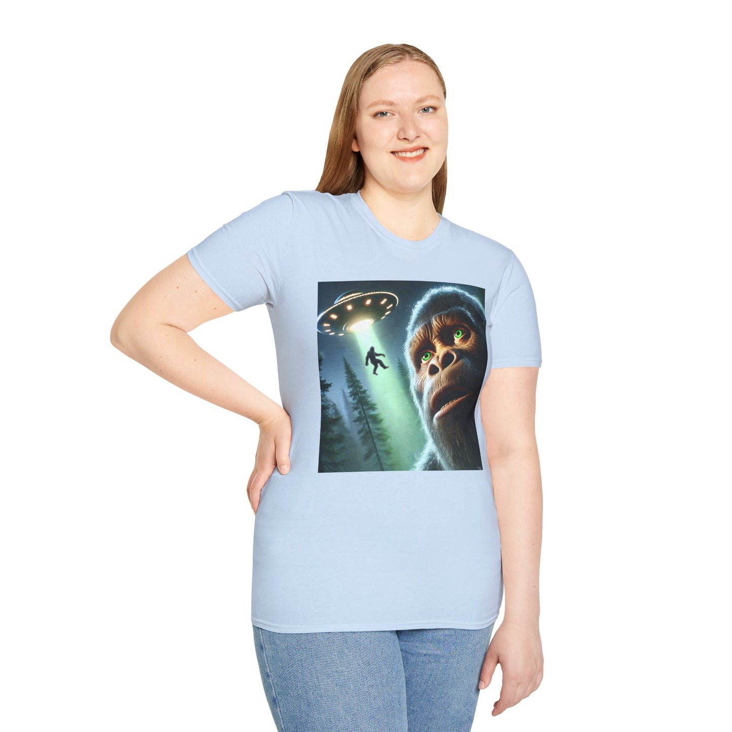 Bigfoot UFO Unisex T-Shirt, Funny Graphic Tee, Gift for Alien Lovers, Unique Summer Shirt, Casual Everyday Wear, t-shirt, tshirts, party