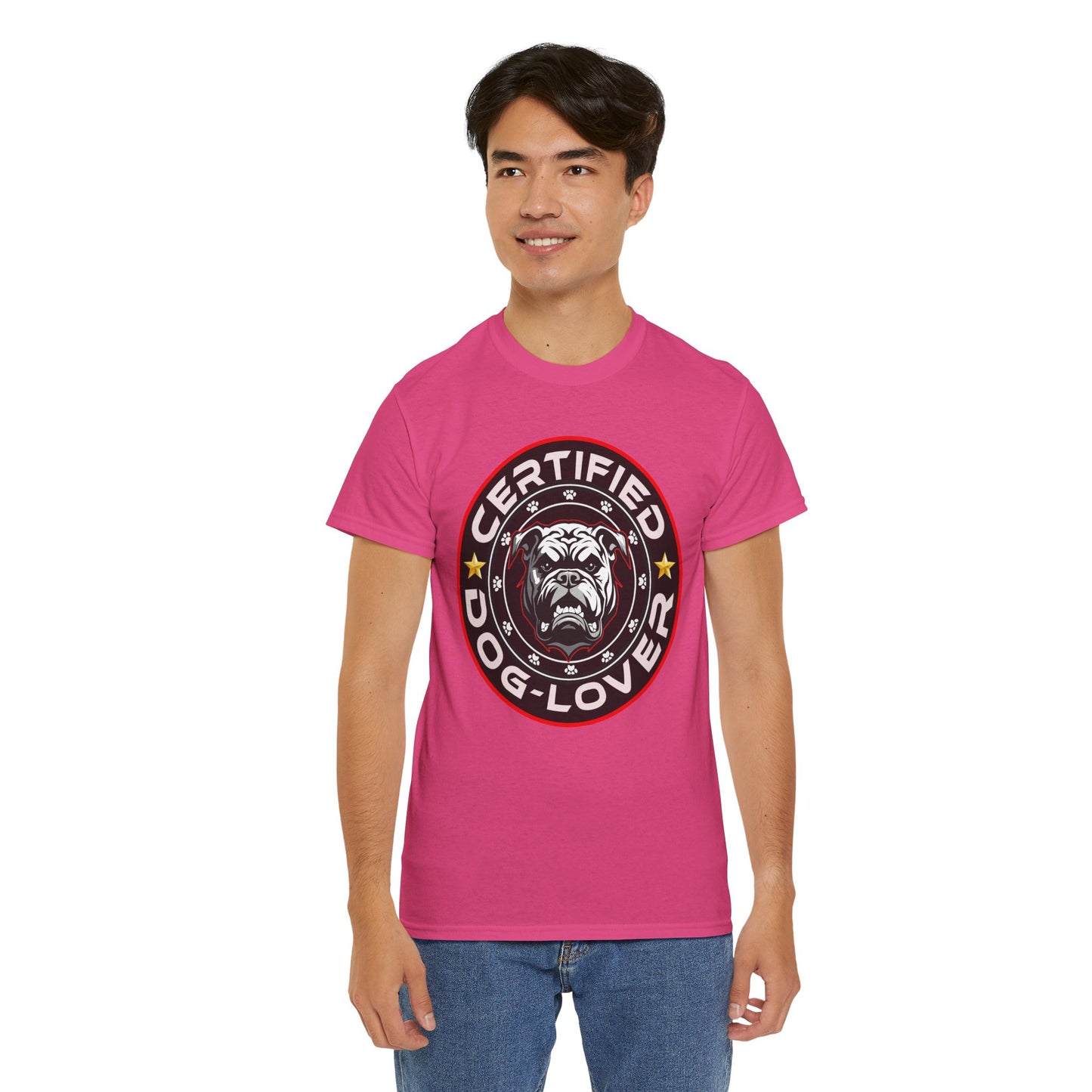 Certified Dog Lover Unisex Tee - Bulldog Print Design, GraphicTees, t-shirt, tshirt, png