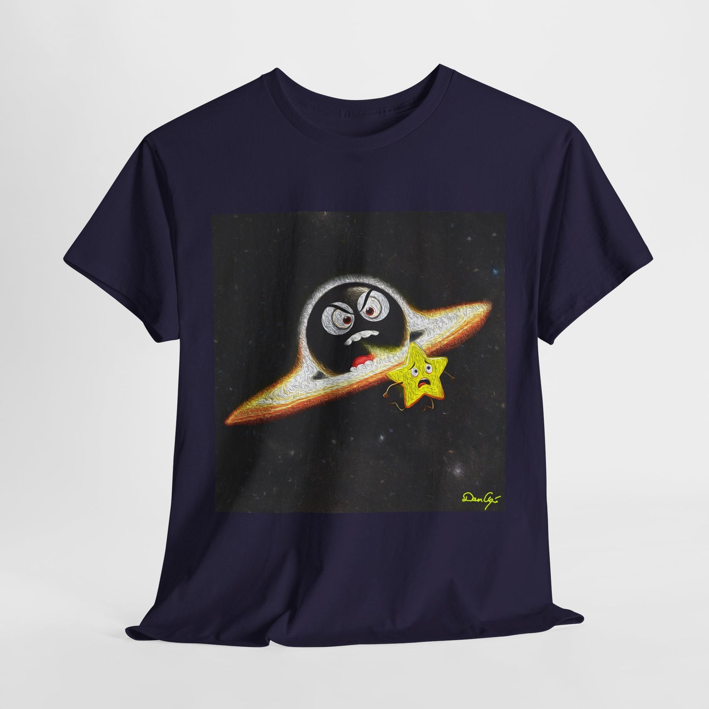 BlackHole Chasing Star, Space-Themed Unisex Heavy Cotton Tee with Cartoon Penguin Design, graphic design, png