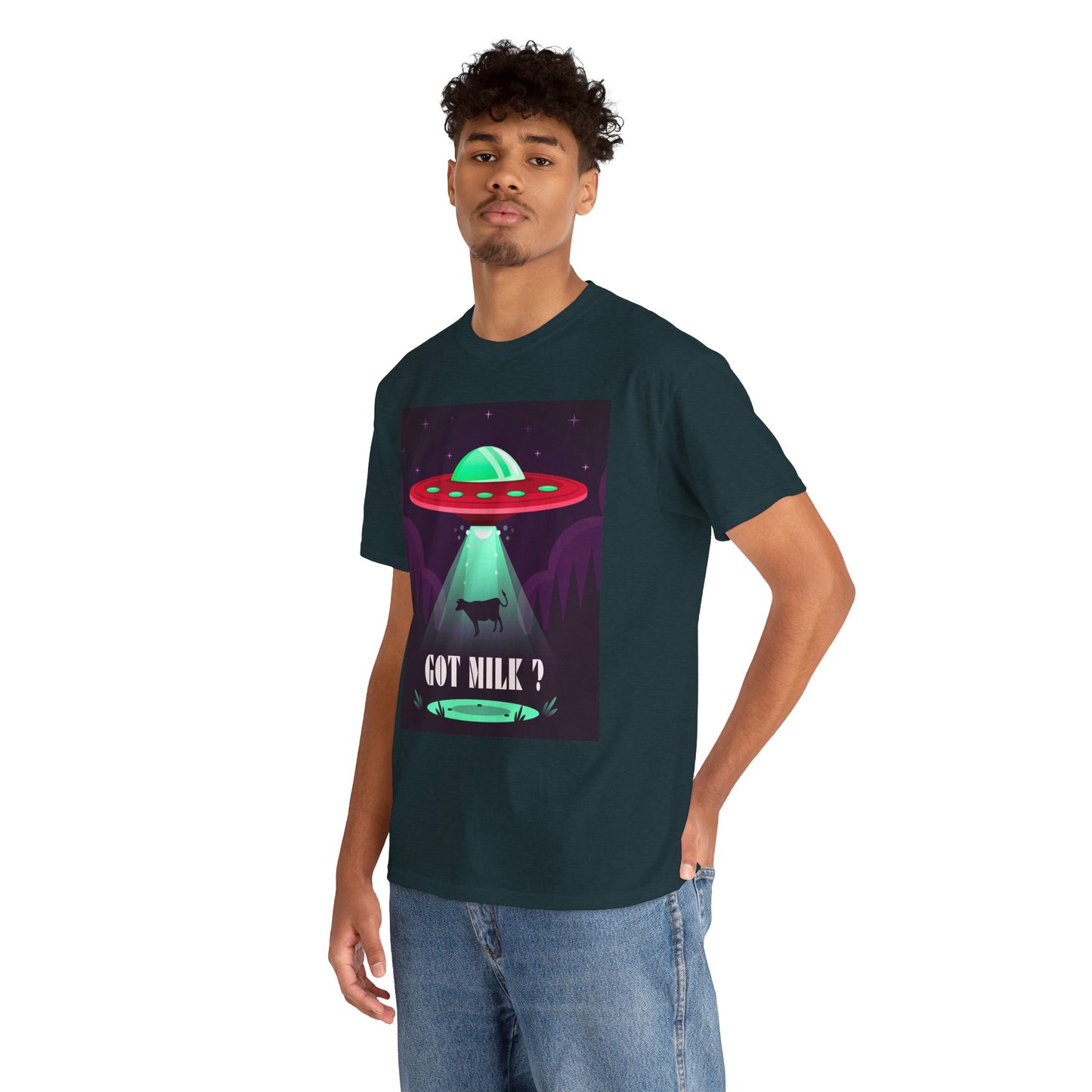 Got Milk? Unisex Heavy Cotton Tee, UFO abduction, comedy, funny, t-shirt, t-shirt, graphic design, tee, png