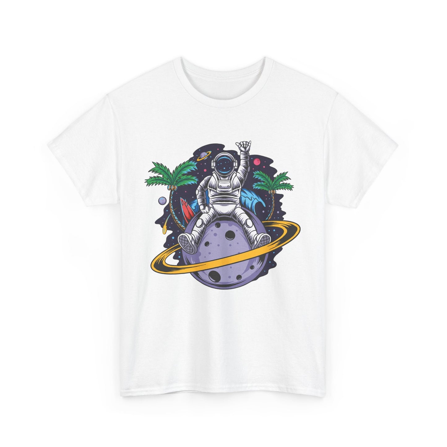 Cosmic Adventure, Unisex Heavy Cotton Tee - Astronaut & Planet Design, graphic design, png, art