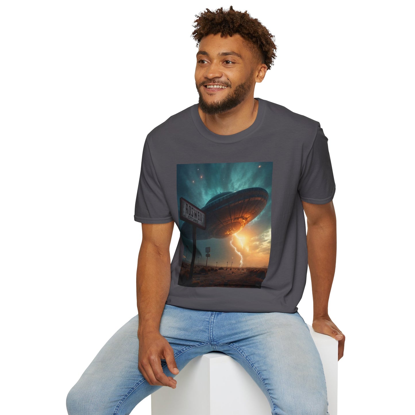 Roswell City Limits, Alien Sunset Softstyle T-Shirt | Unisex Graphic Tee, UFO Theme Shirt, Casual, Gift for Sci-Fi Lovers, Summer Fashion