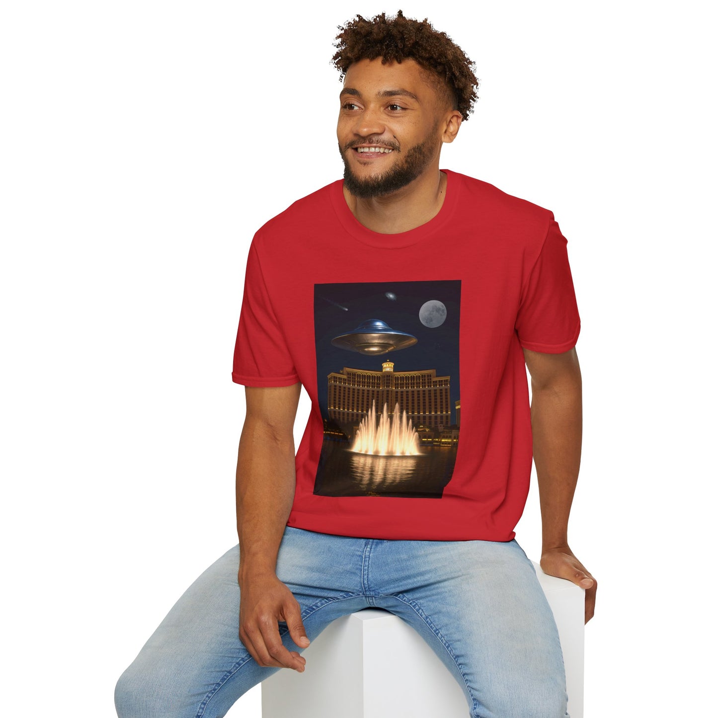 Cosmic Vibes Unisex T-Shirt - UFO & Moon Design, Relaxed Fit Tee for Space Lovers, Gift for Sci-Fi Fans, Casual Wear, Everyday Essentials, t-shirt, tshirt, png