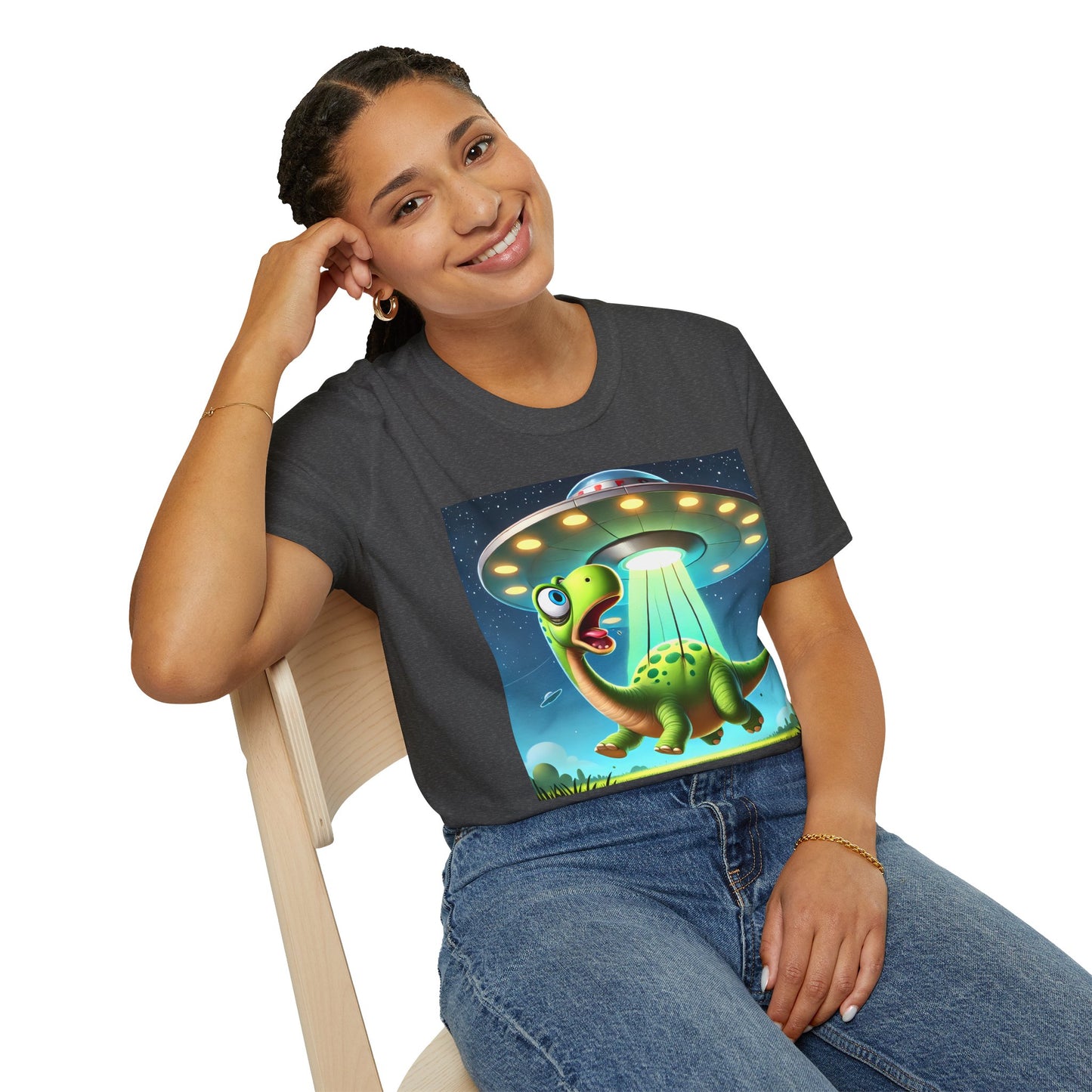 Cute Alien Dinosaur Unisex T-Shirt, Fun Graphic Tee, Kids & Adults, Space Theme, Playful Gift Idea, Birthday, Casual Wear