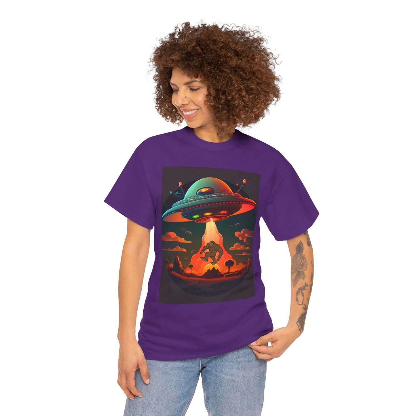 UFO, Bigfoot, Unisex Heavy Cotton Tee, graphic design, t-shirt, t-shirts, tshirts, png