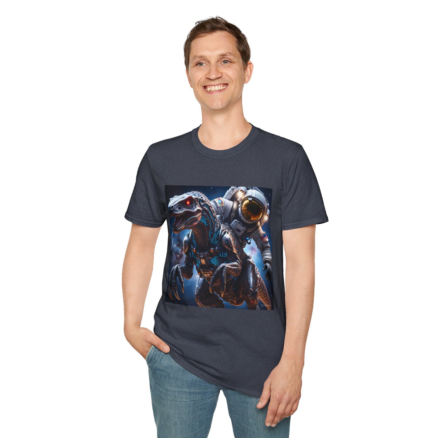 Space Dinosaur Unisex Softstyle T-Shirt, Fun Gift for Kids, Science Fiction Tee, Unique Graphic Shirt, Cool Outfit for Parties, t-shirt, tshirt, png