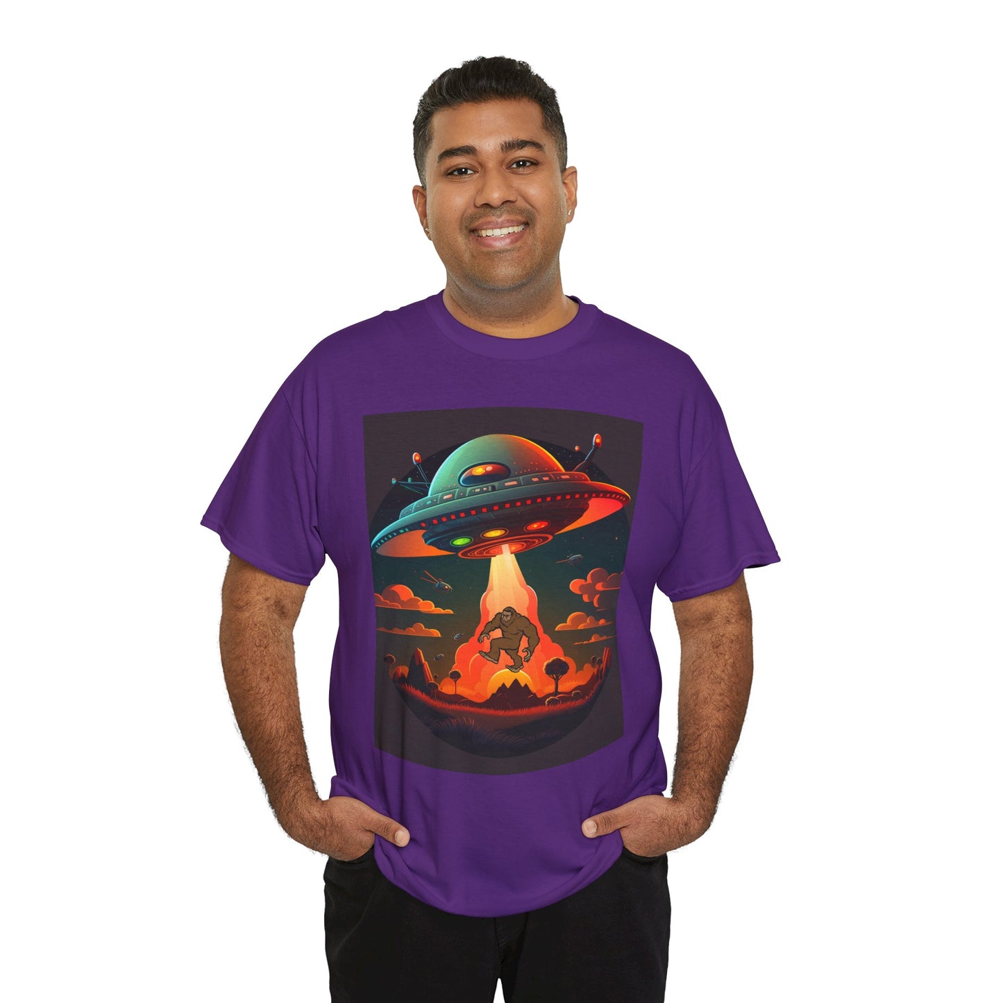 UFO, Bigfoot, Unisex Heavy Cotton Tee, graphic design, t-shirt, t-shirts, tshirts, png
