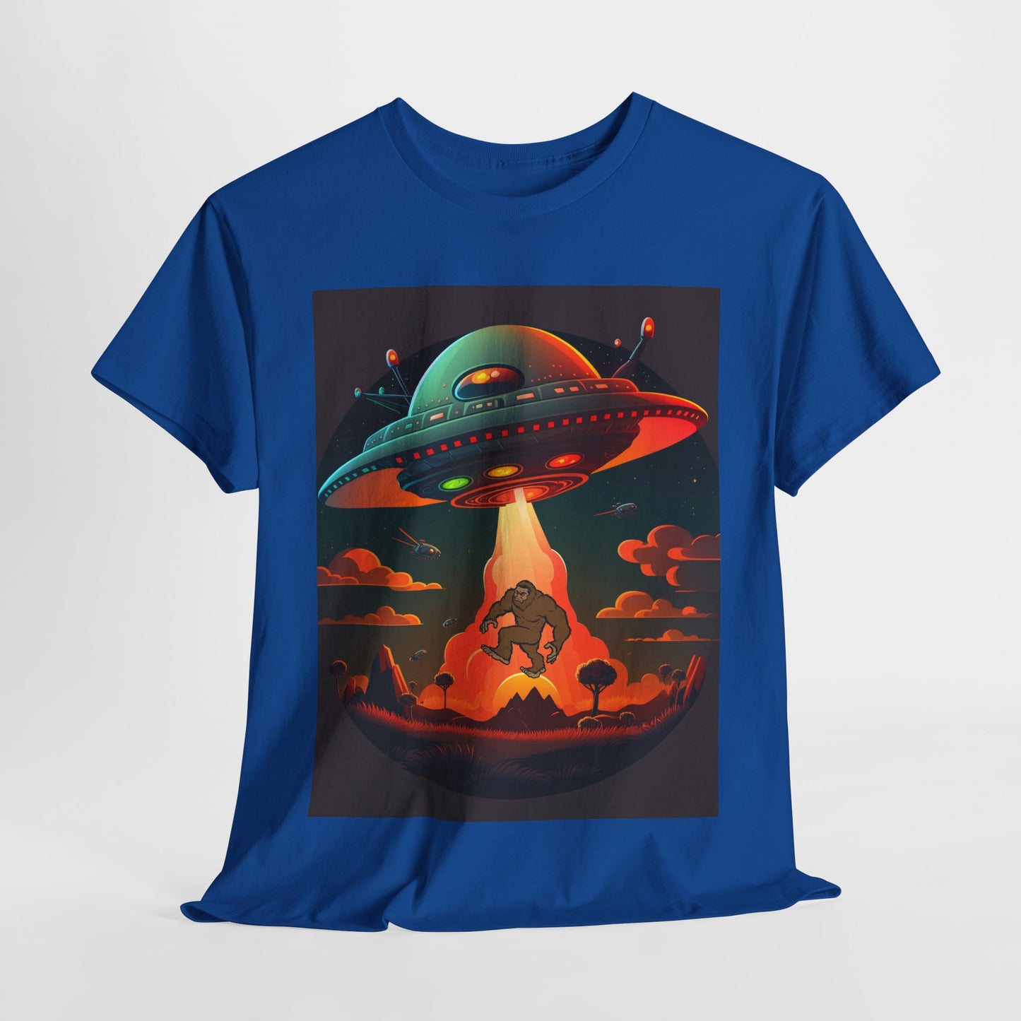 UFO, Bigfoot, Unisex Heavy Cotton Tee, graphic design, t-shirt, t-shirts, tshirts, png