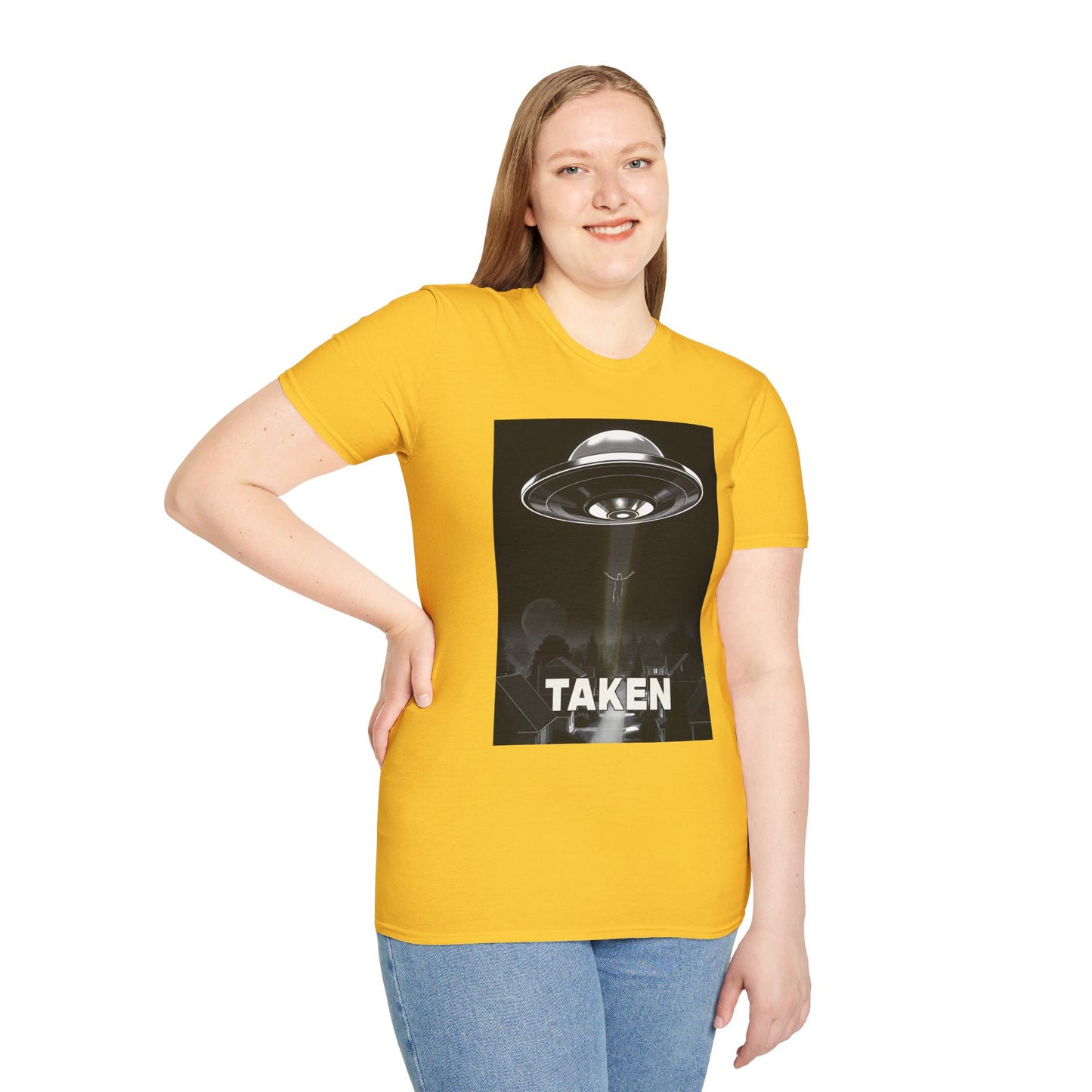 Taken 3, Alien Theme Unisex Softstyle T-Shirt, Fun Graphic Tee for UFO Lovers, Great for Casual Wear, Gifts for Sci-Fi Fans, Cool Shirt