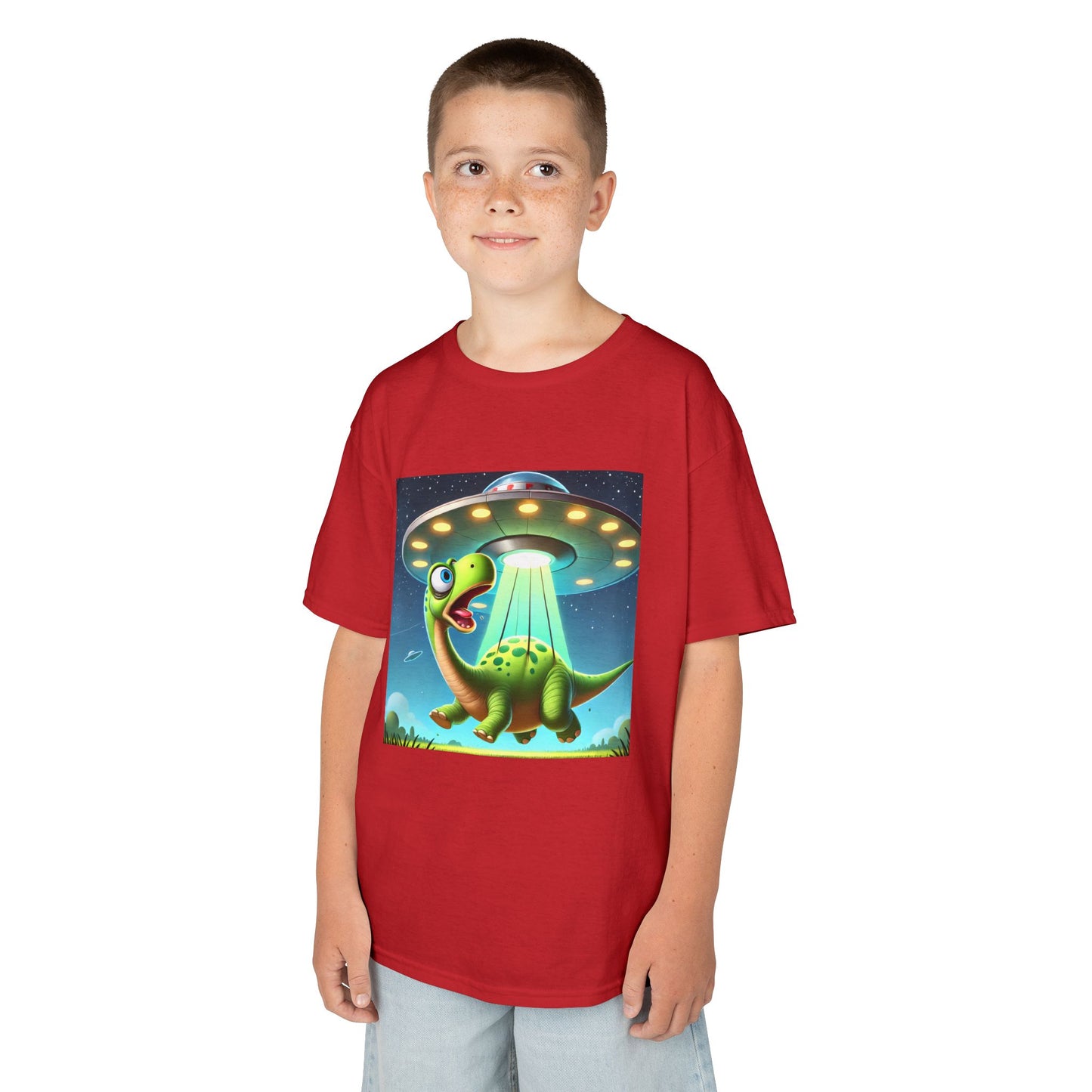 Dinosaur UFO Kids Tee, Fun Graphic Shirt for Boys and Girls, Perfect for Birthdays, Parties, Casual Wear, Gifts, tshirt, t-shirt