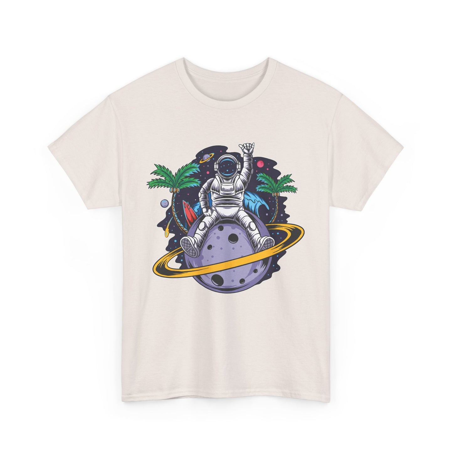 Cosmic Adventure, Unisex Heavy Cotton Tee - Astronaut & Planet Design, graphic design, png, art
