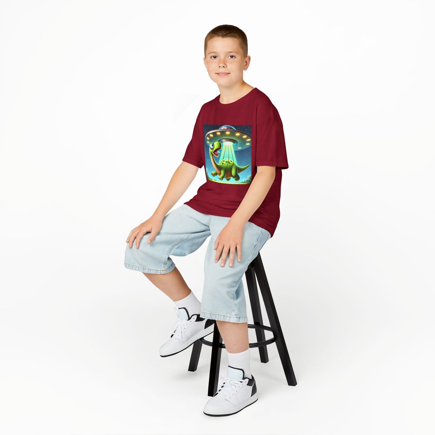 Dinosaur UFO Kids Tee, Fun Graphic Shirt for Boys and Girls, Perfect for Birthdays, Parties, Casual Wear, Gifts, tshirt, t-shirt