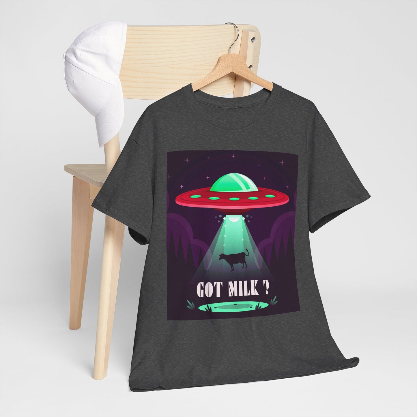 Got Milk? Unisex Heavy Cotton Tee, UFO abduction, comedy, funny, t-shirt, t-shirt, graphic design, tee, png