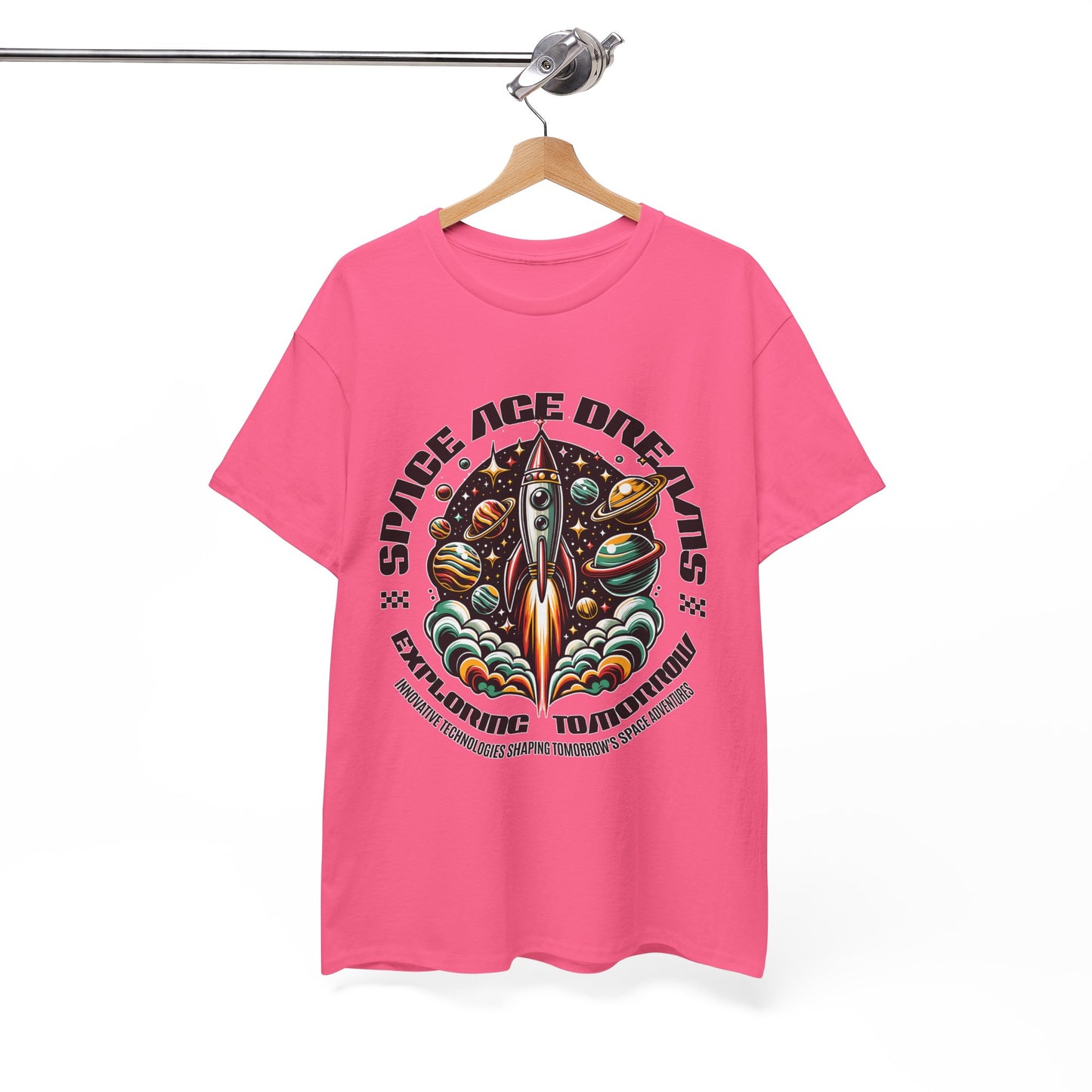 Space Age Dreams, Unisex Heavy Cotton Tee - Retro Rocket Design for Space Lovers, graphic design, png