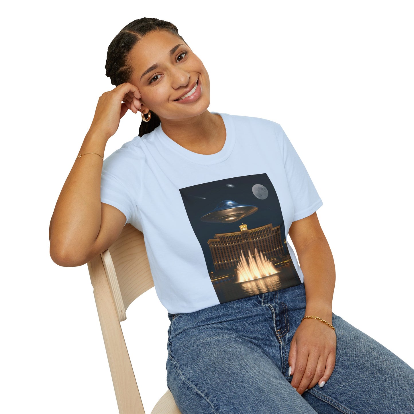 Cosmic Vibes Unisex T-Shirt - UFO & Moon Design, Relaxed Fit Tee for Space Lovers, Gift for Sci-Fi Fans, Casual Wear, Everyday Essentials, t-shirt, tshirt, png