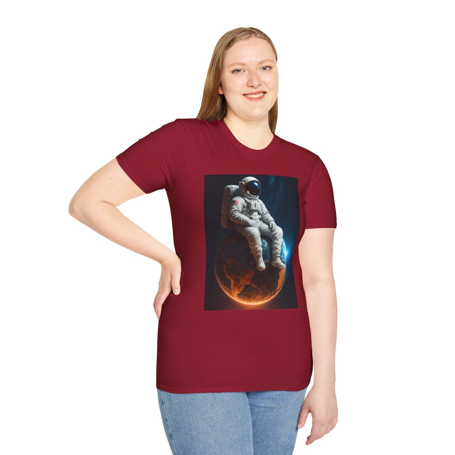 Sitting on an Earth, Cosmic Astronaut T-Shirt, Unisex Graphic Tee, Space Lover Gift, Casual Wear, Astronomy Fan Shirt, Graphic Tee, t-shirt, tshirt, png