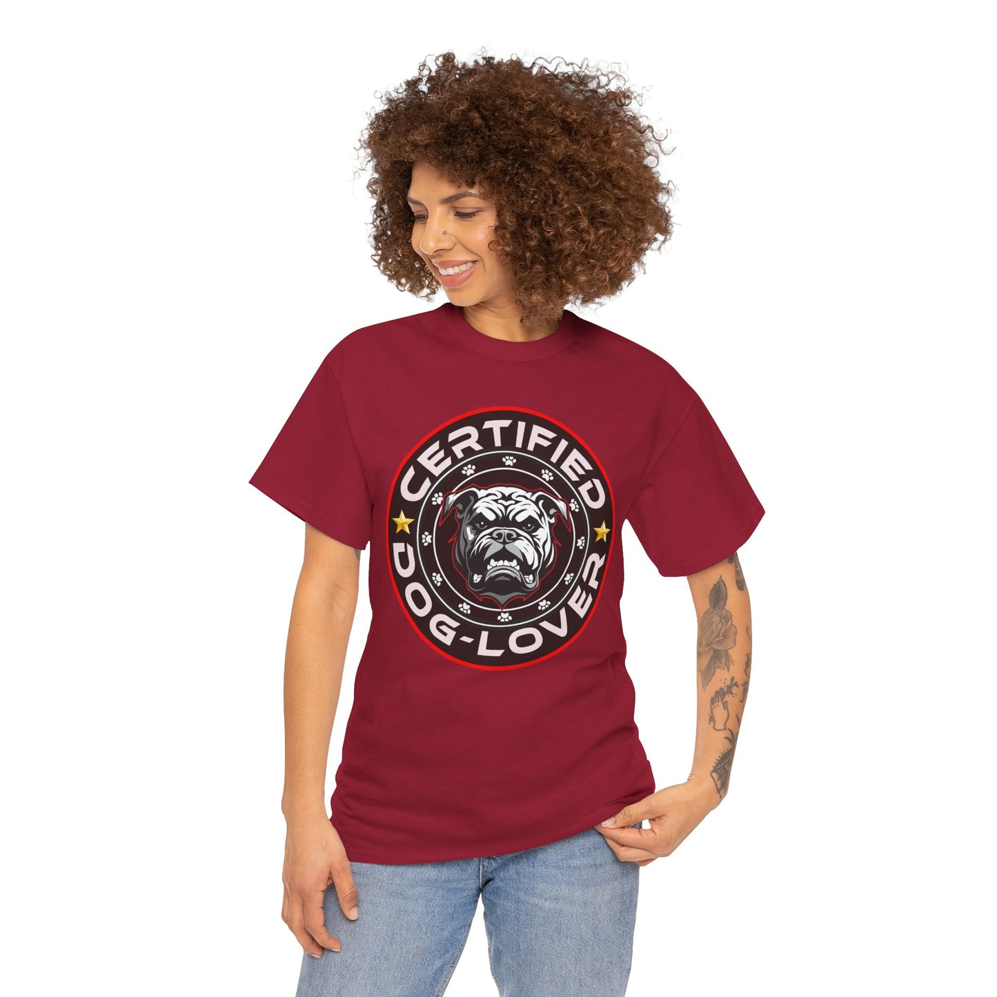 Certified Dog Lover Unisex Tee - Bulldog Print Design, GraphicTees, t-shirt, tshirt, png