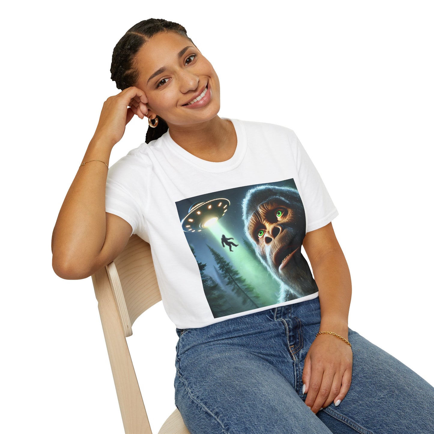 Bigfoot UFO Unisex T-Shirt, Funny Graphic Tee, Gift for Alien Lovers, Unique Summer Shirt, Casual Everyday Wear, t-shirt, tshirts, party