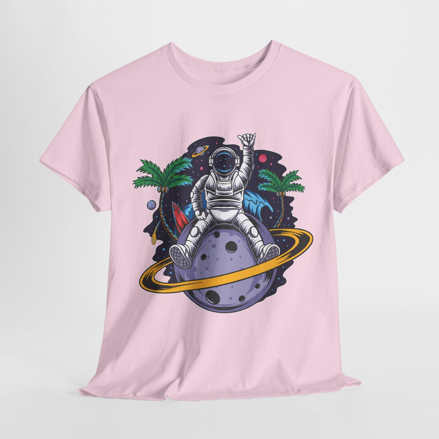 Cosmic Adventure, Unisex Heavy Cotton Tee - Astronaut & Planet Design, graphic design, png, art