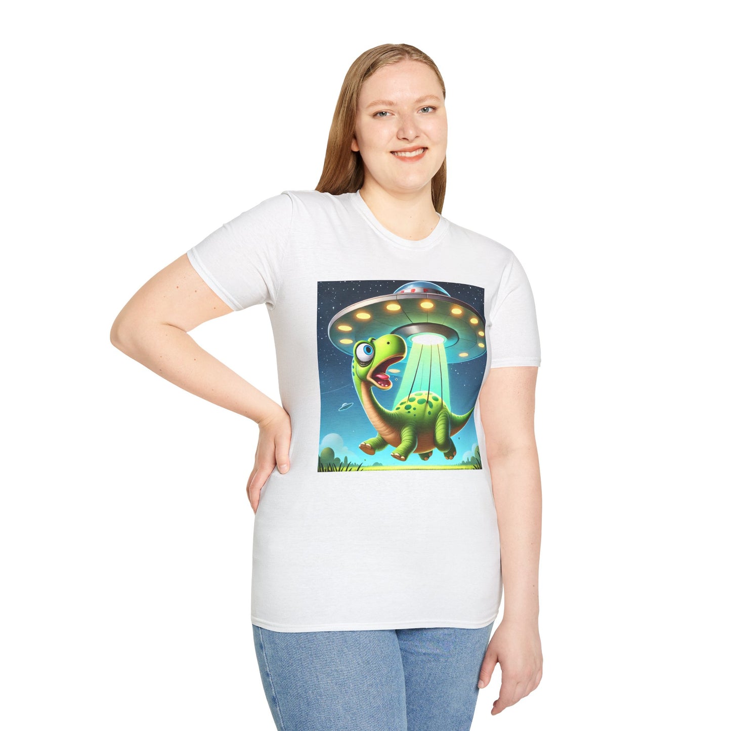 Cute Alien Dinosaur Unisex T-Shirt, Fun Graphic Tee, Kids & Adults, Space Theme, Playful Gift Idea, Birthday, Casual Wear