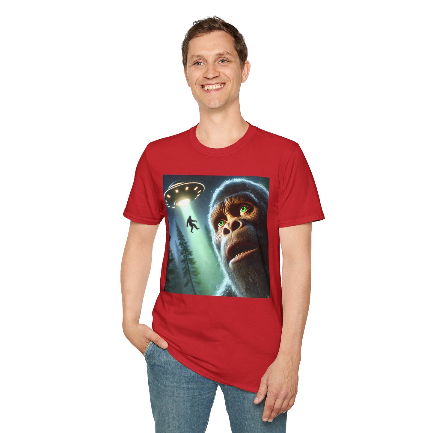 Bigfoot UFO Unisex T-Shirt, Funny Graphic Tee, Gift for Alien Lovers, Unique Summer Shirt, Casual Everyday Wear, t-shirt, tshirts, party