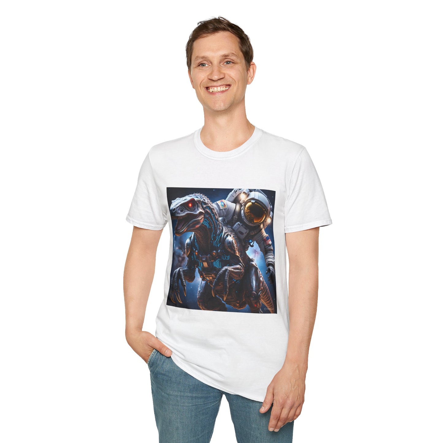 Space Dinosaur Unisex Softstyle T-Shirt, Fun Gift for Kids, Science Fiction Tee, Unique Graphic Shirt, Cool Outfit for Parties, t-shirt, tshirt, png