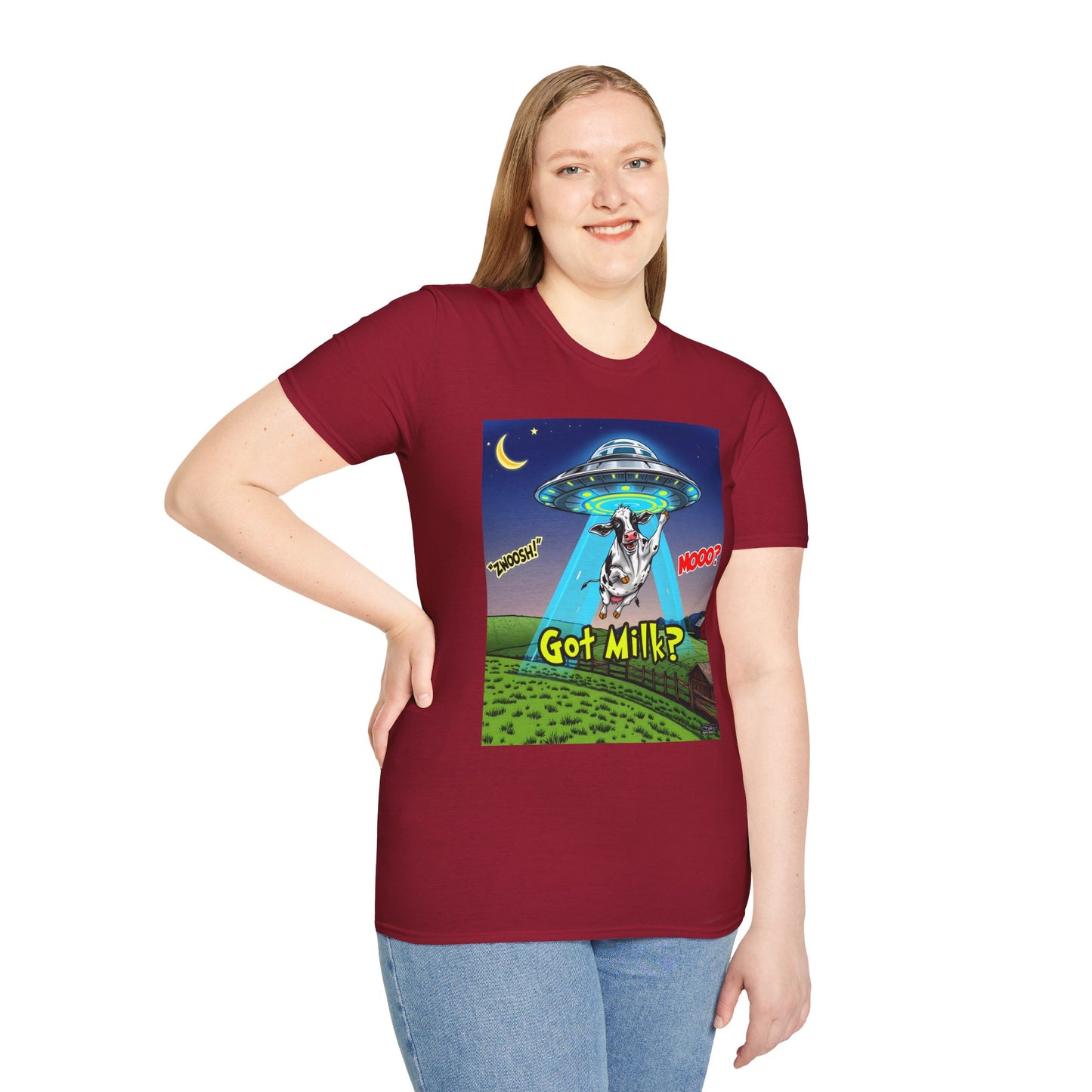 Got Milk? Funny Unisex Softstyle T-Shirt, Humorous Tee, Perfect for Cow Lovers, Milking Day, Farm-themed Gifts, Quirky Apparel, graphic