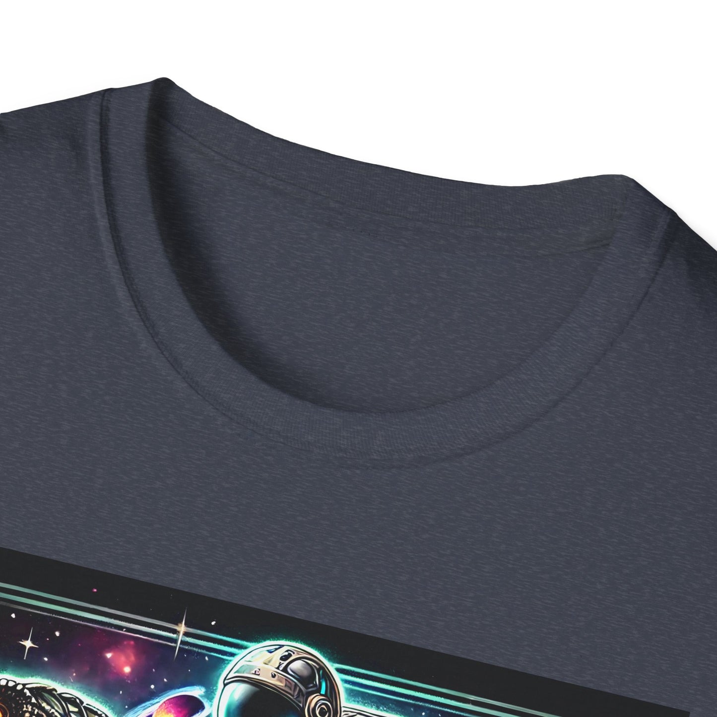 Cosmic Dinosaur Rider Softstyle T-Shirt | Fun Graphic Tee, Unique Gift, Space Lover Shirt, Sci-Fi Enthusiast Apparel