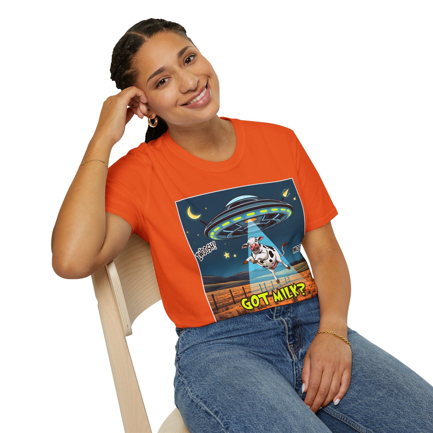 Got Milk? Cow UFO Unisex Softstyle T-Shirt – Fun Graphic Tee for Dairy Lovers, graphic tees, t-shirt, tshirt, graphic design, png